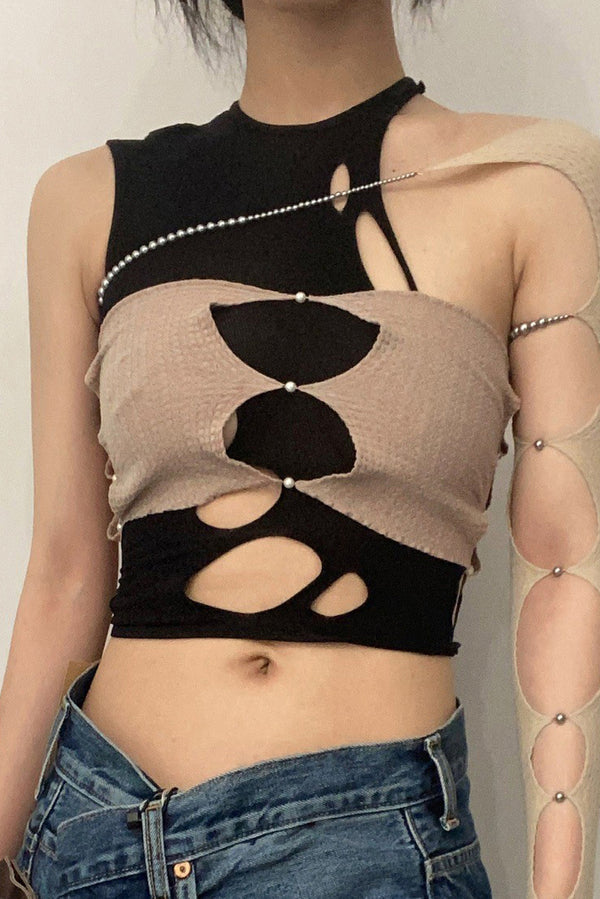 Rui Zhou Pearl Chain Tube Top Handmade Skin-friendly RUI-R008-AW20-HUIFEN Gray Pink